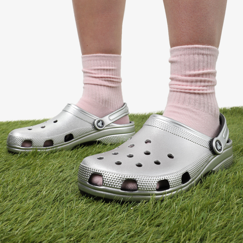 Silver crocs on sale